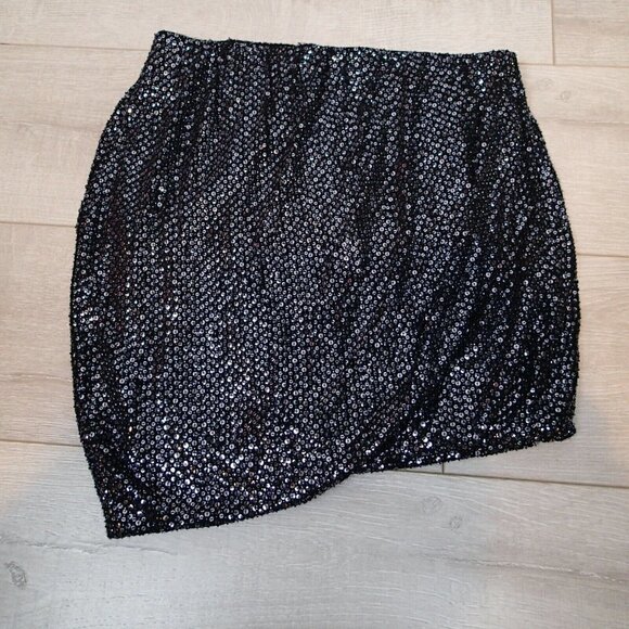 Theory Hailey Skirt Black Metallic Sequin Asymmetrical Hem - Picture 4 of 12